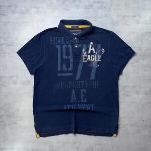 Y2K Navy American Eagle Grunge Skater Polo Shirt